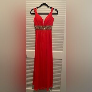 Nina Canacci Vibrant Red-Orange Gown